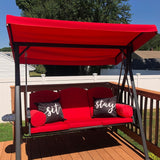 PURPLE LEAF Outdoor Porch Swing with Stand, 3-seat Swing Chair