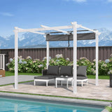 PURPLE LEAF Outdoor Retractable Pergola with Double Sun Shade Canopy White Heavy-Duty Aluminum Pergola Patio Modern Pergola for Garden Deck Backyard