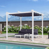 PURPLE LEAF Outdoor Retractable Pergola with Double Sun Shade Canopy White Heavy-Duty Aluminum Pergola Patio Modern Pergola for Garden Deck Backyard