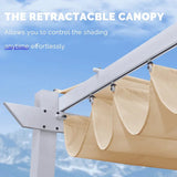 PURPLE LEAF Outdoor Retractable Pergola with Double Sun Shade Canopy White Heavy-Duty Aluminum Pergola Patio Modern Pergola for Garden Deck Backyard