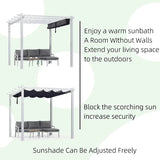 PURPLE LEAF Outdoor Retractable Pergola with Sun Shade Canopy Cover White Patio Metal Shelter for Garden With Curtains