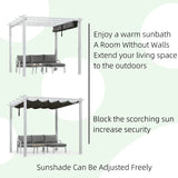 PURPLE LEAF Outdoor Retractable Pergola with Sun Shade Canopy Cover White Patio Metal Shelter for Garden With Curtains