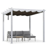 PURPLE LEAF Outdoor Retractable Pergola with Sun Shade Canopy Cover White Patio Metal Shelter for Garden With Curtains