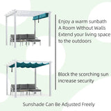 PURPLE LEAF Outdoor Retractable Pergola with Sun Shade Canopy Cover White Patio Metal Shelter for Garden With Curtains
