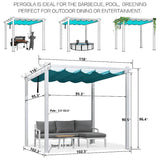 PURPLE LEAF Outdoor Retractable Pergola with Sun Shade Canopy Cover White Patio Metal Shelter for Garden With Curtains