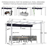 PURPLE LEAF Outdoor Retractable Pergola with Sun Shade Canopy Cover White Patio Metal Shelter for Garden Pavilion Grill Gazebo Grape Trellis Pergola