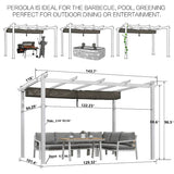 PURPLE LEAF Outdoor Retractable Pergola with Sun Shade Canopy Cover White Patio Metal Shelter for Garden Pavilion Grill Gazebo Grape Trellis Pergola