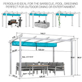 PURPLE LEAF Outdoor Retractable Pergola with Sun Shade Canopy Cover White Patio Metal Shelter for Garden Pavilion Grill Gazebo Grape Trellis Pergola