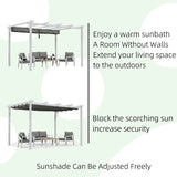 PURPLE LEAF Outdoor Retractable Pergola with Sun Shade Canopy Cover White Patio Metal Shelter for Garden With Curtains