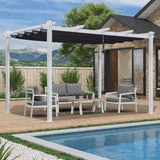PURPLE LEAF Outdoor Retractable Pergola with Sun Shade Canopy Cover White Patio Metal Shelter for Garden Pavilion Grill Gazebo Grape Trellis Pergola
