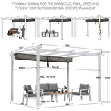 PURPLE LEAF Outdoor Retractable Pergola with Sun Shade Canopy Cover White Patio Metal Shelter for Garden Pavilion Grill Gazebo Grape Trellis Pergola