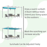 PURPLE LEAF Outdoor Retractable Pergola with Sun Shade Canopy Cover White Patio Metal Shelter for Garden With Curtains