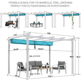 PURPLE LEAF Outdoor Retractable Pergola with Sun Shade Canopy Cover White Patio Metal Shelter for Garden Pavilion Grill Gazebo Grape Trellis Pergola