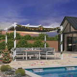 PURPLE LEAF Outdoor Retractable Pergola with Sun Shade Canopy Cover White Patio Metal Shelter for Garden With Curtains