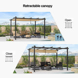 PURPLE LEAF Outdoor Retractable Pergola with Sun Shade Canopy Patio Aluminum Pergola for Garden