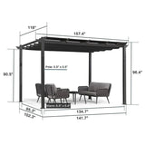 PURPLE LEAF Outdoor Retractable Pergola with Sun Shade Canopy Patio Aluminum Pergola With Curtains