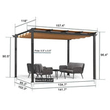 PURPLE LEAF Outdoor Retractable Pergola with Sun Shade Canopy Patio Aluminum Pergola With Curtains