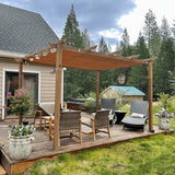 PURPLE LEAF Outdoor Retractable Pergola with Sun Shade Canopy Patio Metal Shelter for Garden Pavilion Natural Wood Grain Frame Grill Gazebo