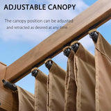 PURPLE LEAF Outdoor Retractable Pergola with Sun Shade Canopy In Natural Wood Grain Frame With Curtains
