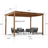 PURPLE LEAF Outdoor Retractable Pergola with Sun Shade Canopy In Natural Wood Grain Frame With Curtains