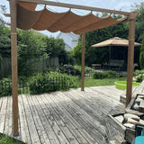 PURPLE LEAF Outdoor Retractable Pergola with Sun Shade Canopy Patio Metal Shelter for Garden Pavilion Natural Wood Grain Frame Grill Gazebo