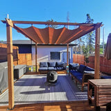PURPLE LEAF Outdoor Retractable Pergola with Sun Shade Canopy Patio Metal Shelter for Garden Pavilion Natural Wood Grain Frame Grill Gazebo
