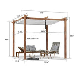 PURPLE LEAF Outdoor Retractable Pergola with Sun Shade Canopy In Natural Wood Grain Frame With Curtains