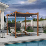 PURPLE LEAF Outdoor Retractable Pergola with Sun Shade Canopy Patio Metal Shelter for Garden Pavilion Natural Wood Grain Frame Grill Gazebo
