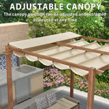 PURPLE LEAF Outdoor Retractable Pergola with Sun Shade Canopy Patio Metal Shelter for Garden Pavilion Natural Wood Grain Frame Grill Gazebo