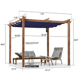 PURPLE LEAF Outdoor Retractable Pergola with Sun Shade Canopy Patio Metal Shelter for Garden Pavilion Natural Wood Grain Frame Grill Gazebo