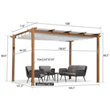 PURPLE LEAF Outdoor Retractable Pergola with Sun Shade Canopy Patio Metal Shelter for Garden Pavilion Natural Wood Grain Frame Grill Gazebo
