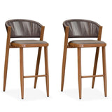 PURPLE LEAF Bar Stool Rattan Bar Stools Counter Stools with Back Metal Bar Height Stool Outdoor Bar Chair for Garden Kitchen