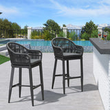 PURPLE LEAF Outdoor Bar Stools Rattan Bar Stools Counter Stools with Back and Cushions  for Patio, Garden, Kitchen