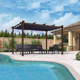 PURPLE LEAF Bronze Pergola Outdoor Retractable Metal Pergola with Canopy with Shade Cover With Curtains