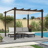 PURPLE LEAF Bronze Pergola Outdoor Retractable Metal Pergola with Canopy with Shade Cover With Curtains