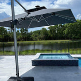 PURPLE LEAF Rectangular Cantilever Umbrella with Base, Outdoor Umbrellas with Lights