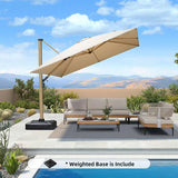 PURPLE LEAF Wood Grain Patio Umbrella with Base, Large Cantilever Umbrella for Garden