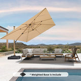 PURPLE LEAF Wood Grain Patio Umbrella with Base, Large Cantilever Umbrella for Garden