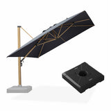 PURPLE LEAF Wood Grain Patio Umbrella with Base, Large Cantilever Umbrella for Garden