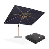 PURPLE LEAF Wood Grain Patio Umbrella with Base, Large Cantilever Umbrella for Garden