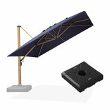 PURPLE LEAF Wood Grain Patio Umbrella with Base, Large Cantilever Umbrella for Garden