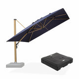 PURPLE LEAF Wood Grain Patio Umbrella with Base, Large Cantilever Umbrella for Garden