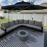 PURPLE LEAF Round Cantilever Umbrella with Base, Outdoor Umbrellas with Lights