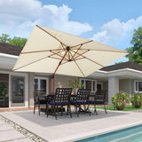 PURPLE LEAF Outdoor Garden Umbrella with Base, Cantilever Umbrellas in Wood Color