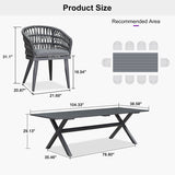 PURPLE LEAF Modern Outdoor Dining Table with 6/8/10 Seats, All-Weather Aluminum Table and Rattan Chairs with Cushions, Champagne