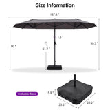 PURPLE LEAF Table Umbrella Double Sided Rectangular Patio Market Umbrella with Base