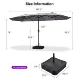 PURPLE LEAF Table Umbrella Double Sided Rectangular Patio Market Umbrella with Base