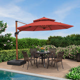 PURPLE LEAF Outdoor Garden Umbrella with Base, Cantilever Umbrellas in Wood Color