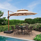 PURPLE LEAF Outdoor Garden Umbrella with Base, Cantilever Umbrellas in Wood Color
