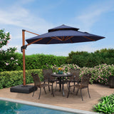 PURPLE LEAF Outdoor Garden Umbrella with Base, Cantilever Umbrellas in Wood Color